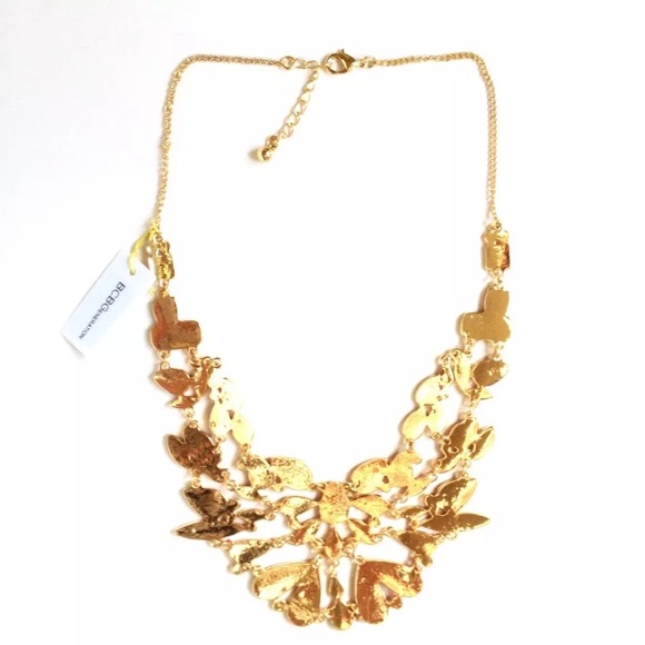 BCBGENERATION NECKLACE COLLAR GOLD TONE RED BIB - Picture 3 of 6